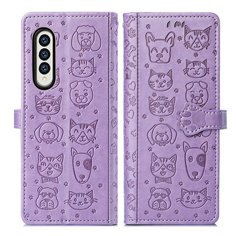 Custodia Portafoglio In Pelle Fantasia Modello Cover con Supporto S03D per Samsung Galaxy Z Fold4 5G Viola