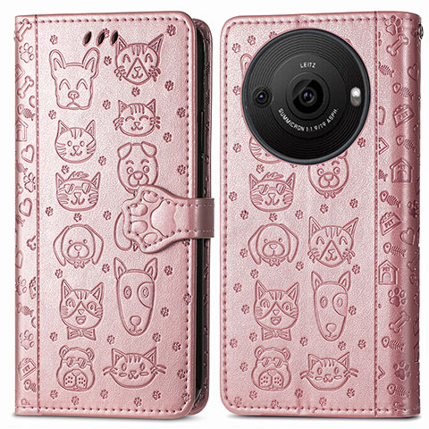 Custodia Portafoglio In Pelle Fantasia Modello Cover con Supporto S03D per Sharp Aquos R8 Pro Oro Rosa