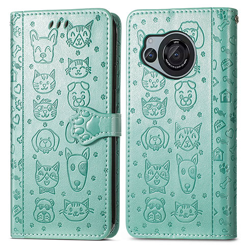 Custodia Portafoglio In Pelle Fantasia Modello Cover con Supporto S03D per Sharp Aquos R8 Verde