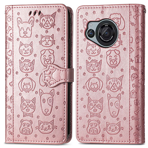 Custodia Portafoglio In Pelle Fantasia Modello Cover con Supporto S03D per Sharp Aquos R8s Oro Rosa