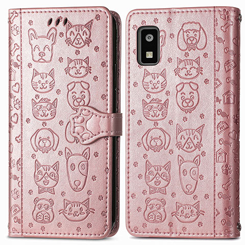 Custodia Portafoglio In Pelle Fantasia Modello Cover con Supporto S03D per Sharp Aquos wish3 Oro Rosa