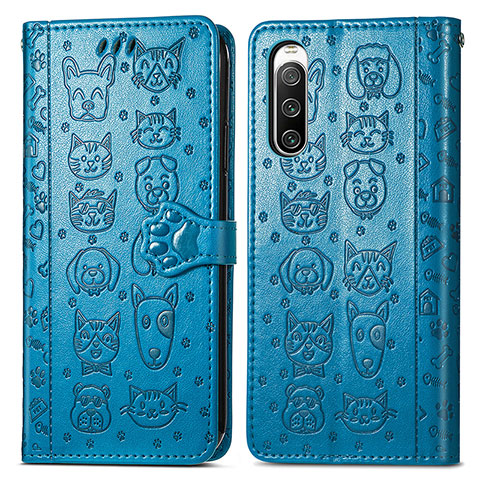 Custodia Portafoglio In Pelle Fantasia Modello Cover con Supporto S03D per Sony Xperia 10 V Blu