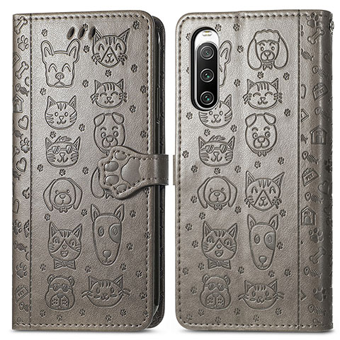 Custodia Portafoglio In Pelle Fantasia Modello Cover con Supporto S03D per Sony Xperia 10 V Grigio