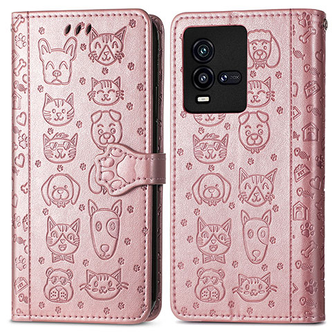 Custodia Portafoglio In Pelle Fantasia Modello Cover con Supporto S03D per Vivo iQOO 10 5G Oro Rosa