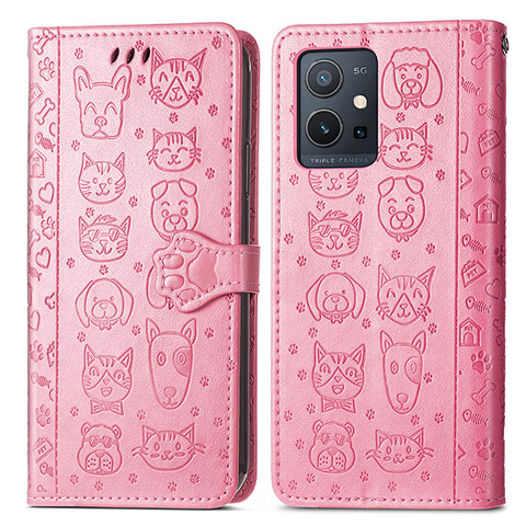 Custodia Portafoglio In Pelle Fantasia Modello Cover con Supporto S03D per Vivo iQOO Z6 5G Rosa