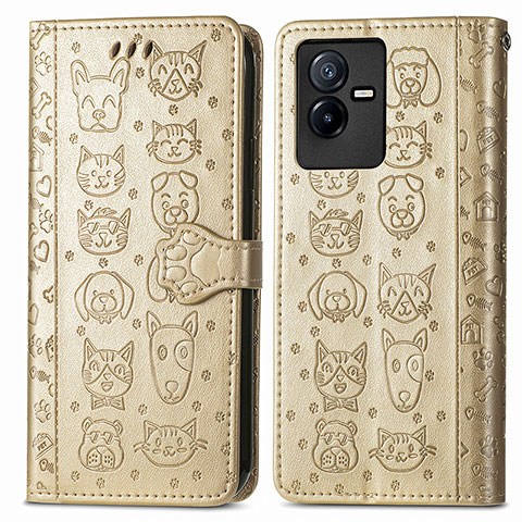 Custodia Portafoglio In Pelle Fantasia Modello Cover con Supporto S03D per Vivo iQOO Z6x Oro