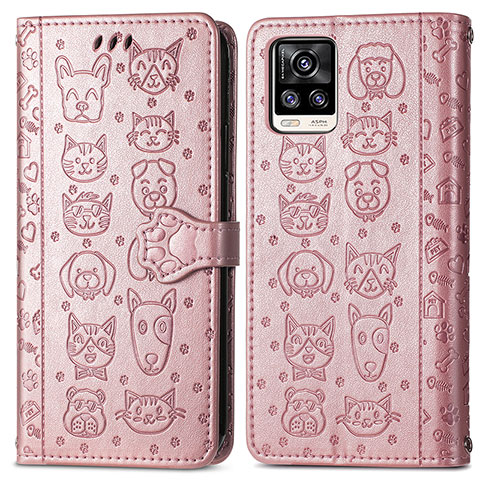 Custodia Portafoglio In Pelle Fantasia Modello Cover con Supporto S03D per Vivo V20 (2021) Oro Rosa