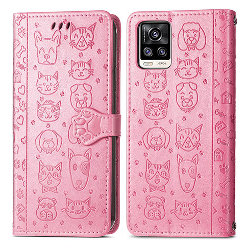 Custodia Portafoglio In Pelle Fantasia Modello Cover con Supporto S03D per Vivo V20 (2021) Rosa