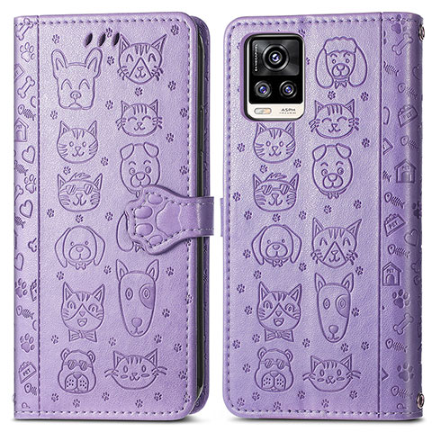 Custodia Portafoglio In Pelle Fantasia Modello Cover con Supporto S03D per Vivo V20 (2021) Viola