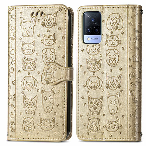 Custodia Portafoglio In Pelle Fantasia Modello Cover con Supporto S03D per Vivo V21 5G Oro