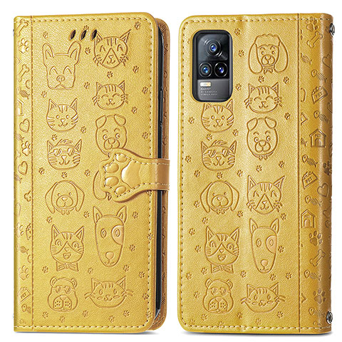 Custodia Portafoglio In Pelle Fantasia Modello Cover con Supporto S03D per Vivo V21e 4G Giallo