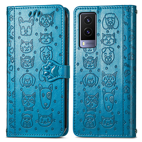 Custodia Portafoglio In Pelle Fantasia Modello Cover con Supporto S03D per Vivo V21e 5G Blu