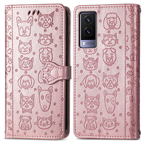 Custodia Portafoglio In Pelle Fantasia Modello Cover con Supporto S03D per Vivo V21e 5G Oro Rosa