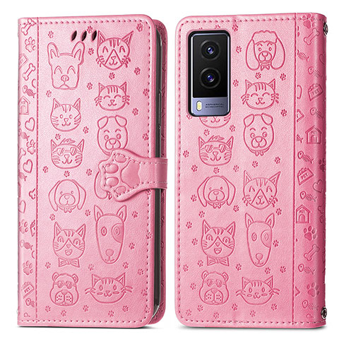 Custodia Portafoglio In Pelle Fantasia Modello Cover con Supporto S03D per Vivo V21e 5G Rosa