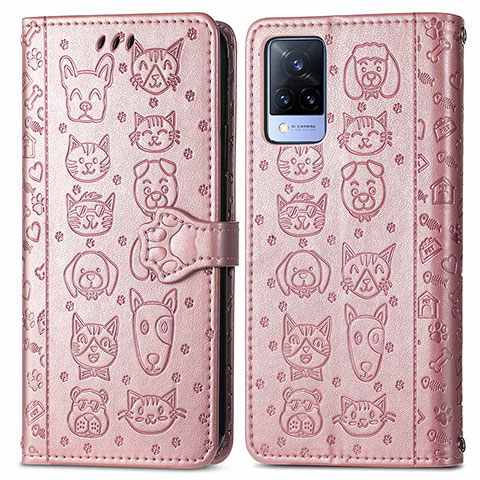 Custodia Portafoglio In Pelle Fantasia Modello Cover con Supporto S03D per Vivo V21s 5G Oro Rosa