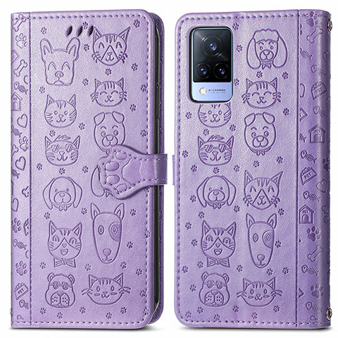 Custodia Portafoglio In Pelle Fantasia Modello Cover con Supporto S03D per Vivo V21s 5G Viola