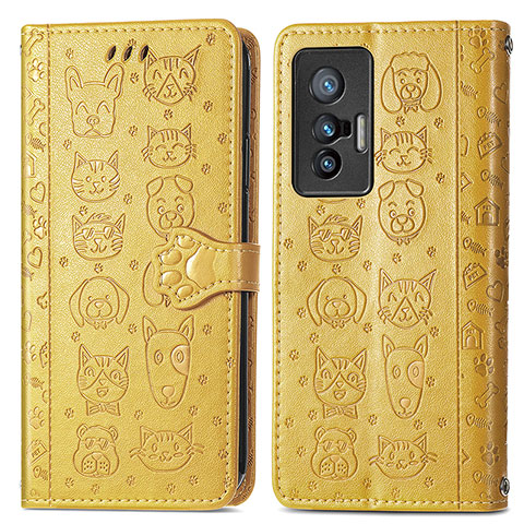 Custodia Portafoglio In Pelle Fantasia Modello Cover con Supporto S03D per Vivo X70 5G Giallo