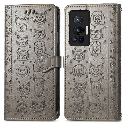 Custodia Portafoglio In Pelle Fantasia Modello Cover con Supporto S03D per Vivo X70 Pro 5G Grigio