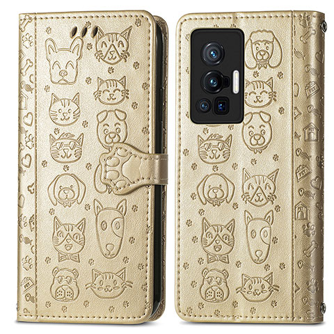 Custodia Portafoglio In Pelle Fantasia Modello Cover con Supporto S03D per Vivo X70 Pro 5G Oro