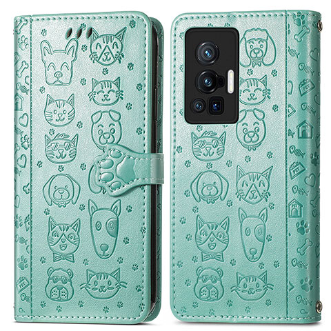 Custodia Portafoglio In Pelle Fantasia Modello Cover con Supporto S03D per Vivo X70 Pro 5G Verde