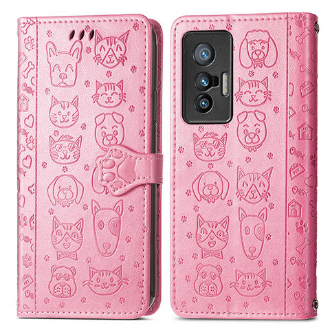 Custodia Portafoglio In Pelle Fantasia Modello Cover con Supporto S03D per Vivo X70t Rosa