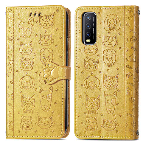 Custodia Portafoglio In Pelle Fantasia Modello Cover con Supporto S03D per Vivo Y11s Giallo