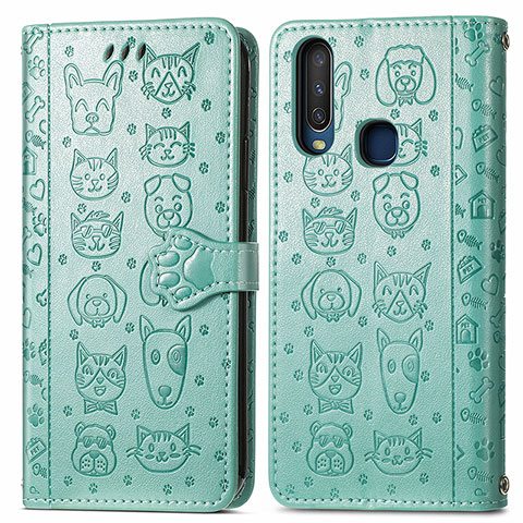 Custodia Portafoglio In Pelle Fantasia Modello Cover con Supporto S03D per Vivo Y12 Verde