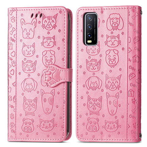 Custodia Portafoglio In Pelle Fantasia Modello Cover con Supporto S03D per Vivo Y12A Rosa