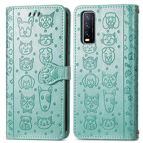 Custodia Portafoglio In Pelle Fantasia Modello Cover con Supporto S03D per Vivo Y12A Verde