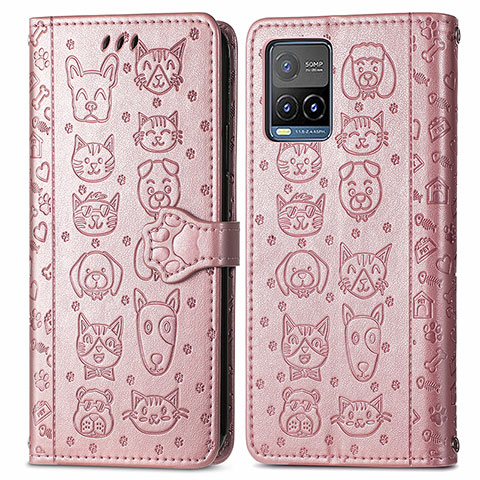 Custodia Portafoglio In Pelle Fantasia Modello Cover con Supporto S03D per Vivo Y21 Oro Rosa