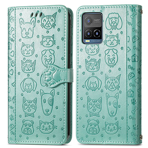 Custodia Portafoglio In Pelle Fantasia Modello Cover con Supporto S03D per Vivo Y21a Verde