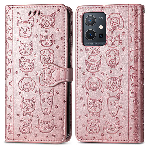 Custodia Portafoglio In Pelle Fantasia Modello Cover con Supporto S03D per Vivo Y30 5G Oro Rosa