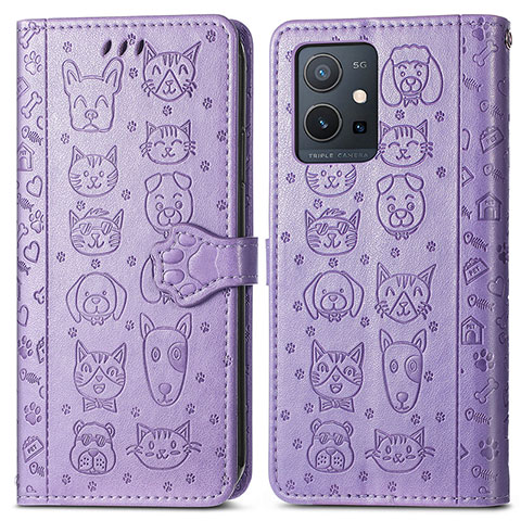 Custodia Portafoglio In Pelle Fantasia Modello Cover con Supporto S03D per Vivo Y33e 5G Viola