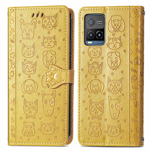 Custodia Portafoglio In Pelle Fantasia Modello Cover con Supporto S03D per Vivo Y33s Giallo