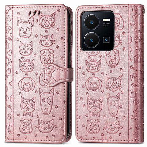 Custodia Portafoglio In Pelle Fantasia Modello Cover con Supporto S03D per Vivo Y35 4G Oro Rosa