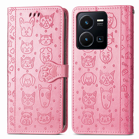 Custodia Portafoglio In Pelle Fantasia Modello Cover con Supporto S03D per Vivo Y35 4G Rosa