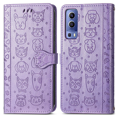 Custodia Portafoglio In Pelle Fantasia Modello Cover con Supporto S03D per Vivo Y52 5G Viola