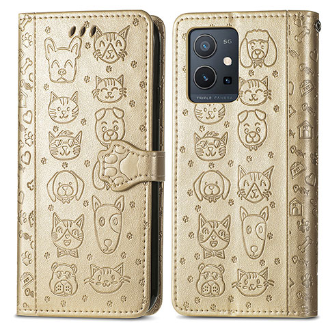 Custodia Portafoglio In Pelle Fantasia Modello Cover con Supporto S03D per Vivo Y52t 5G Oro