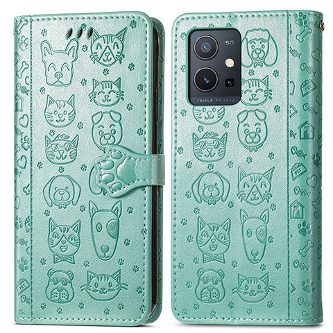 Custodia Portafoglio In Pelle Fantasia Modello Cover con Supporto S03D per Vivo Y55 5G Verde