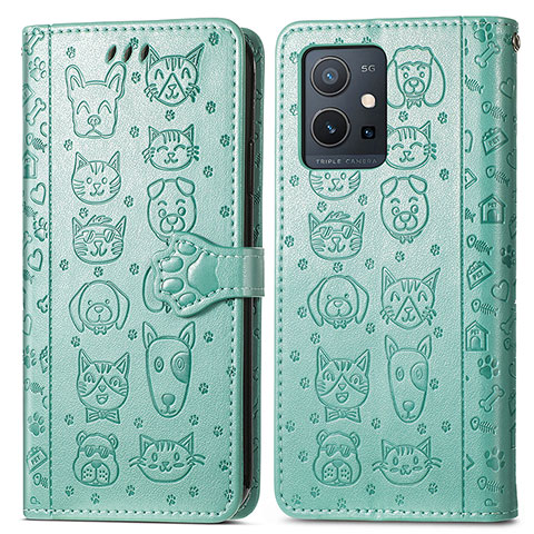 Custodia Portafoglio In Pelle Fantasia Modello Cover con Supporto S03D per Vivo Y55s 5G Verde