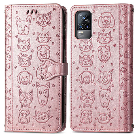 Custodia Portafoglio In Pelle Fantasia Modello Cover con Supporto S03D per Vivo Y73 (2021) Oro Rosa