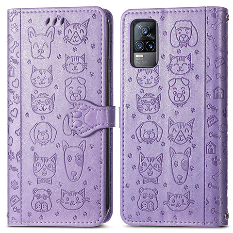 Custodia Portafoglio In Pelle Fantasia Modello Cover con Supporto S03D per Vivo Y73 (2021) Viola