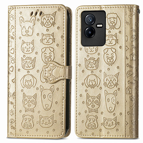 Custodia Portafoglio In Pelle Fantasia Modello Cover con Supporto S03D per Vivo Y73t Oro