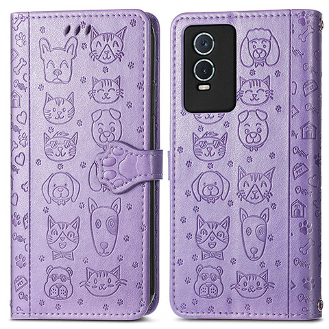 Custodia Portafoglio In Pelle Fantasia Modello Cover con Supporto S03D per Vivo Y74s 5G Viola