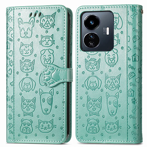 Custodia Portafoglio In Pelle Fantasia Modello Cover con Supporto S03D per Vivo Y77 5G Verde