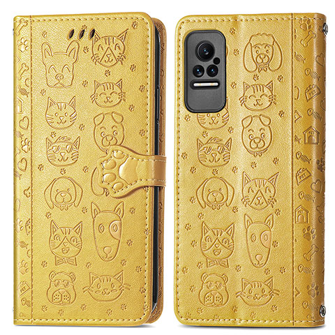 Custodia Portafoglio In Pelle Fantasia Modello Cover con Supporto S03D per Xiaomi Civi 1S 5G Giallo