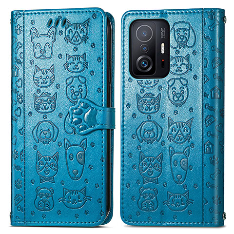 Custodia Portafoglio In Pelle Fantasia Modello Cover con Supporto S03D per Xiaomi Mi 11T 5G Blu