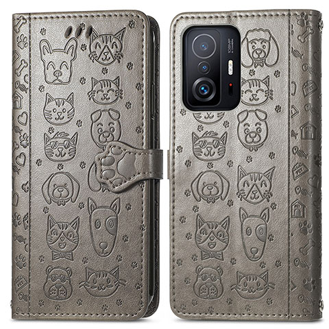 Custodia Portafoglio In Pelle Fantasia Modello Cover con Supporto S03D per Xiaomi Mi 11T 5G Grigio