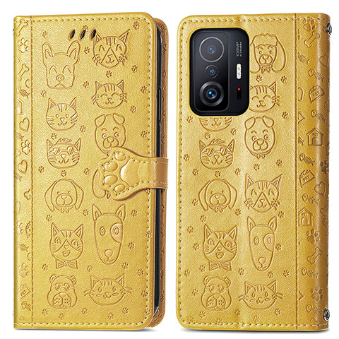 Custodia Portafoglio In Pelle Fantasia Modello Cover con Supporto S03D per Xiaomi Mi 11T Pro 5G Giallo