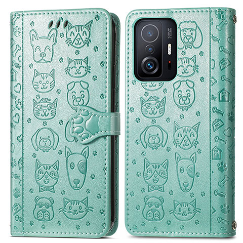 Custodia Portafoglio In Pelle Fantasia Modello Cover con Supporto S03D per Xiaomi Mi 11T Pro 5G Verde